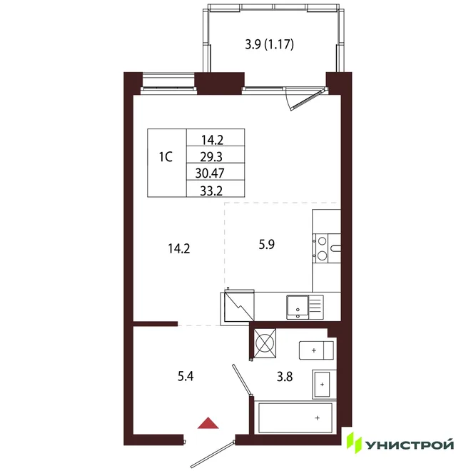 Планировка 1-комн. квартира, 30.47 м² ЖК «Лисино» Планировка 1-комн. квартира, 30.47 м² ЖК «Лисино»