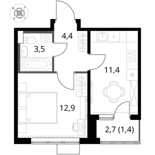 Квартира 1-комн. квартира, 33.6 м² ЖК «1-й Шереметьевский» Фото 1 Квартира 1-комн. квартира, 33.6 м² ЖК «1-й Шереметьевский» Фото 1