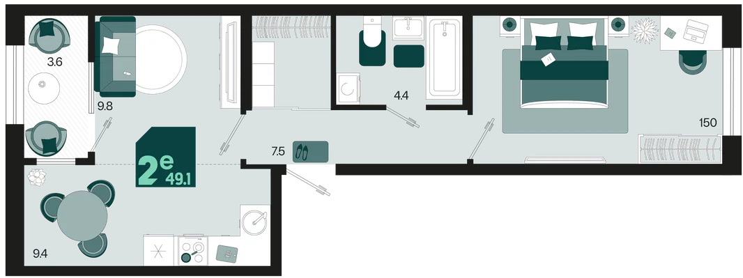 Планировка Студия, 49.1 м² ЖК «Первое место»