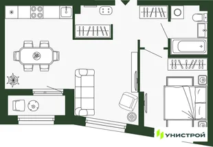 Планировка 2-комн. квартира, 48.3 м² ЖК «Парковый квартал 2.0»