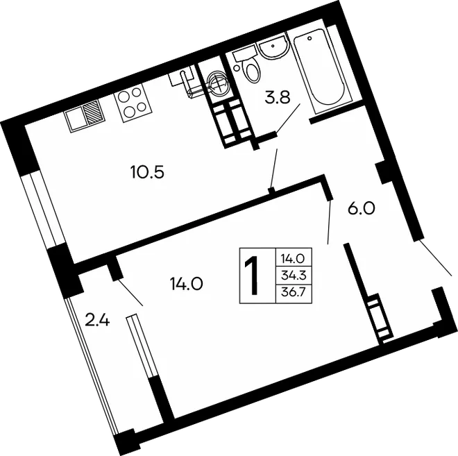 Планировка 1-комн. квартира, 36.7 м² ЖК «Семейный» Планировка 1-комн. квартира, 36.7 м² ЖК «Семейный»