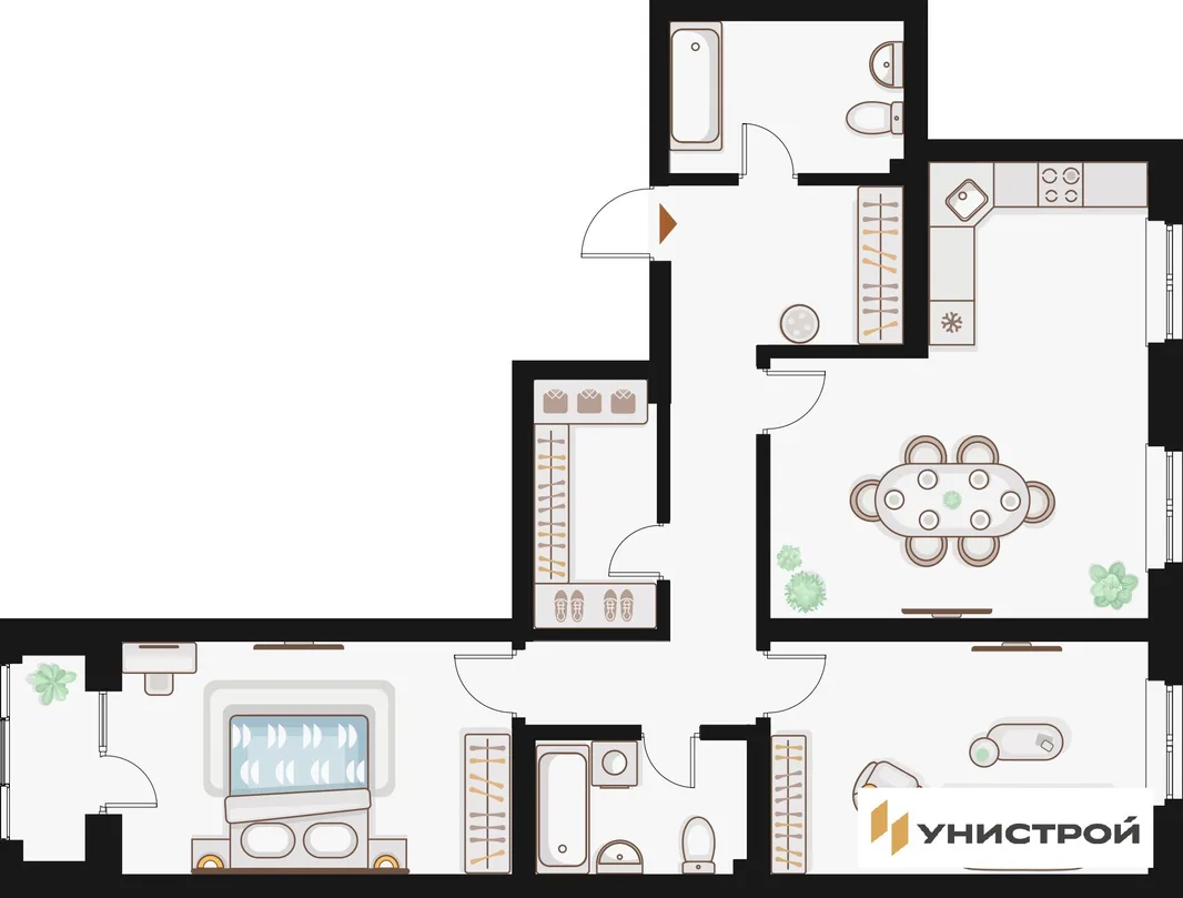 Планировка 2-комн. квартира, 90.98 м² ЖК «Жилой кластер Q на Кулагина»