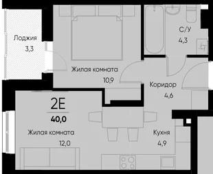 Планировка 2-комн. квартира, 40.3 м² ЖК «Васильевский остров»