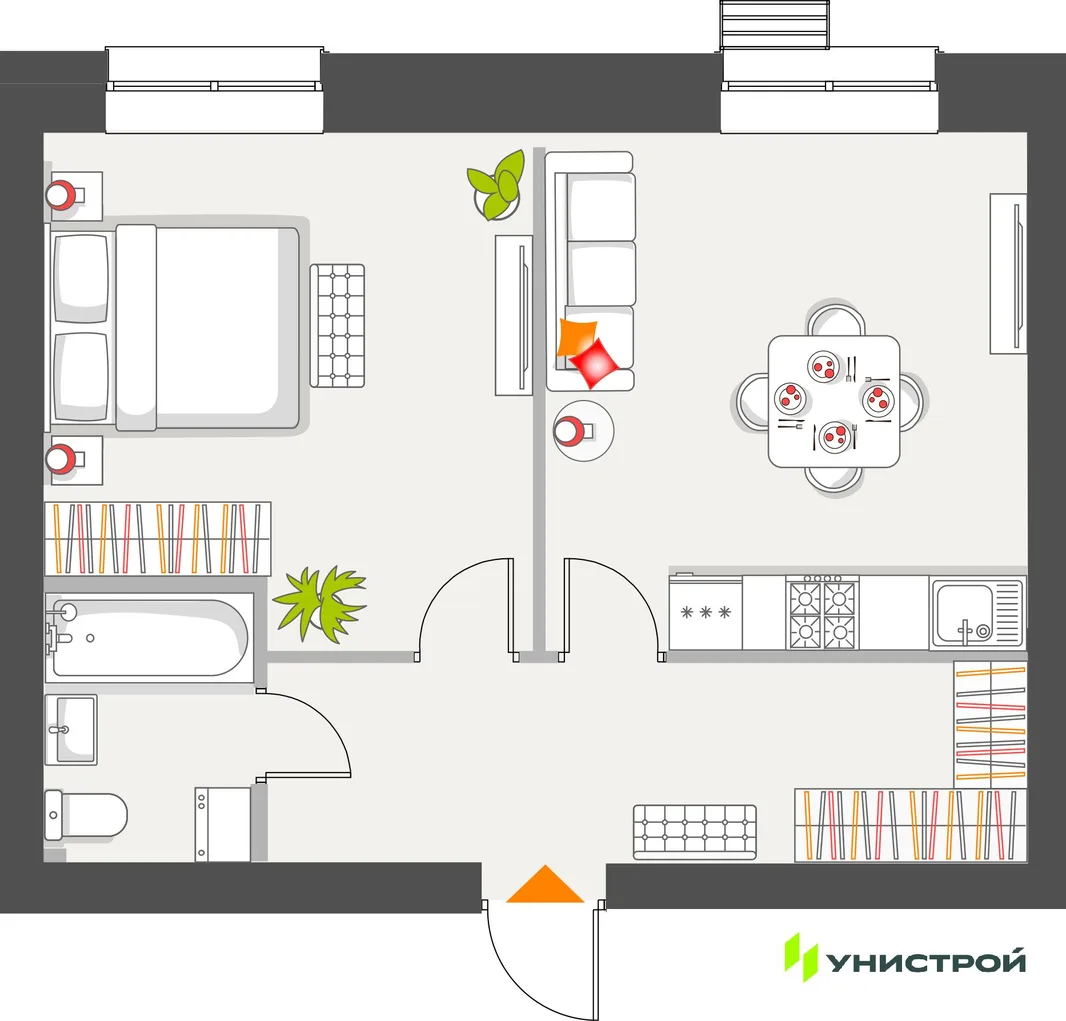 Планировка 1-комн. квартира, 47.16 м² ЖК «Атмосфера»