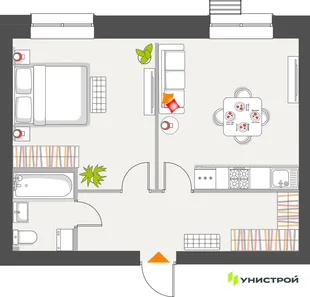 Планировка 1-комн. квартира, 47.16 м² ЖК «Атмосфера»