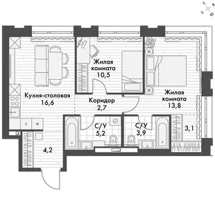 Квартира 2-комн. квартира, 59.7 м² ЖК «Философия» Фото 1 Квартира 2-комн. квартира, 59.7 м² ЖК «Философия» Фото 1