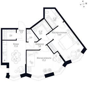 Квартира 2-комн. квартира, 62.3 м² ЖК «Фордевинд» Фото 1 Квартира 2-комн. квартира, 62.3 м² ЖК «Фордевинд» Фото 1