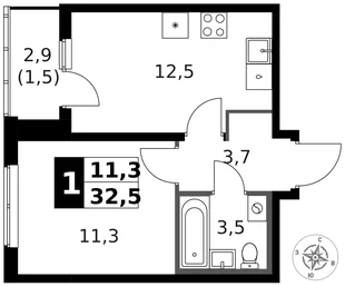 Квартира 1-комн. квартира, 33.1 м² ЖК «1-й Ясеневский» Фото 1 Квартира 1-комн. квартира, 33.1 м² ЖК «1-й Ясеневский» Фото 1