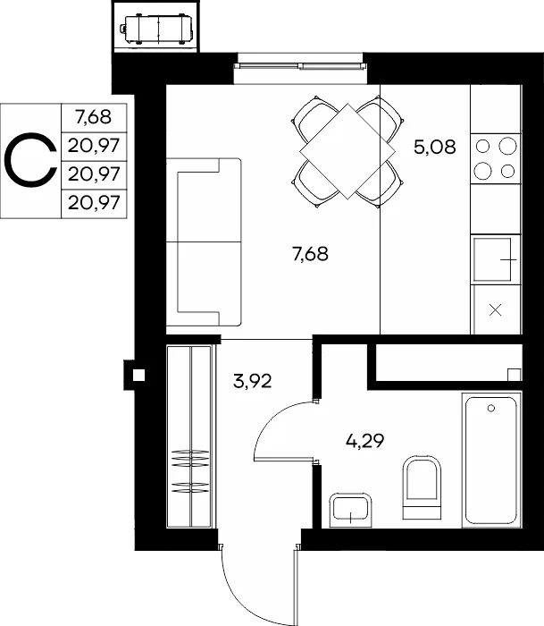 Планировка Студия, 21.79 м² ЖК «Прибрежный дом» Планировка Студия, 21.79 м² ЖК «Прибрежный дом»