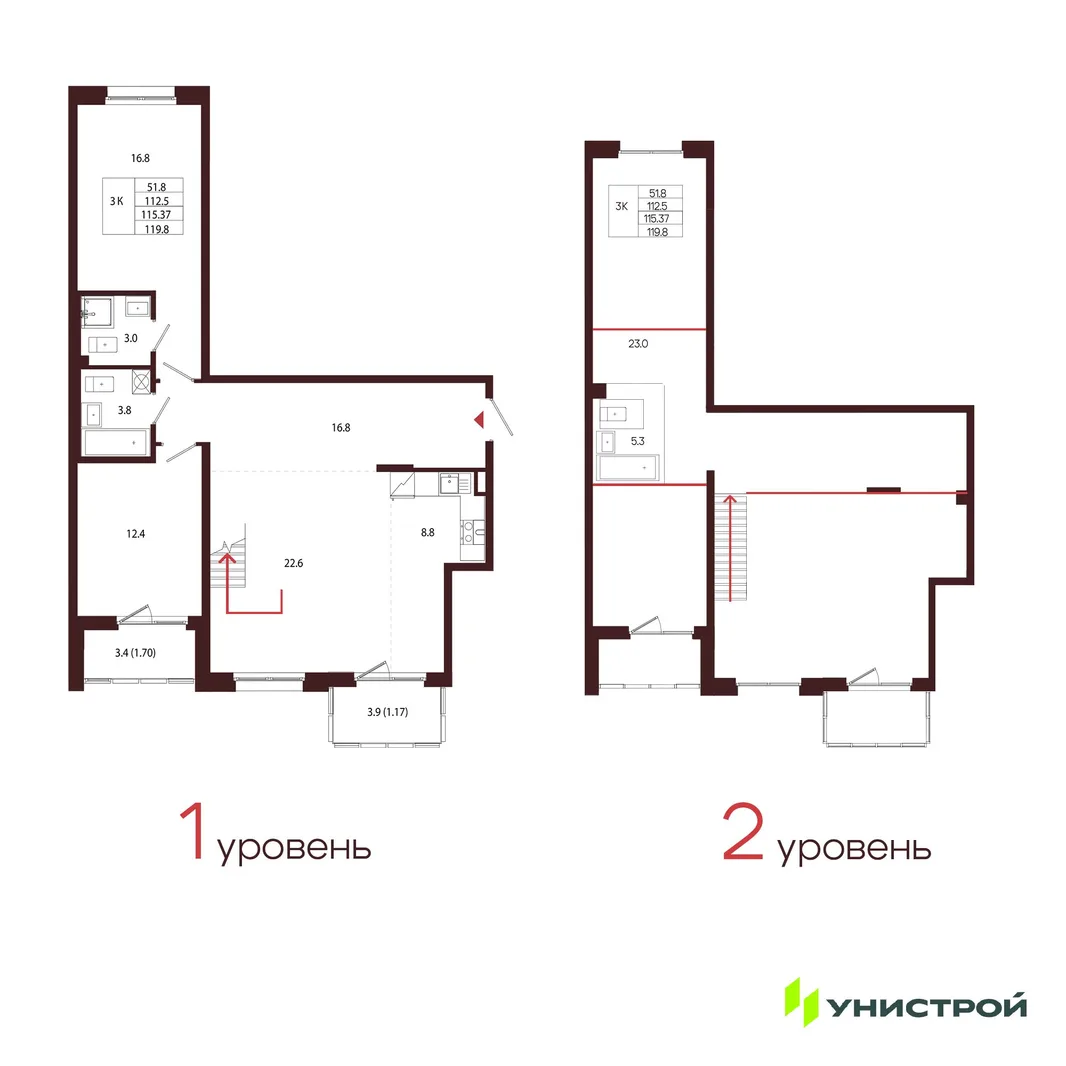 Планировка 3-комн. квартира, 115.37 м² ЖК «Лисино»