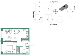 Планировка 2-комн. квартира, 38.75 м² ЖК «Остров-сад»