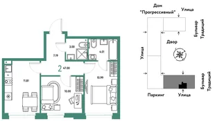 Планировка 2-комн. квартира, 47 м² ЖК «Микрорайон Домашний»