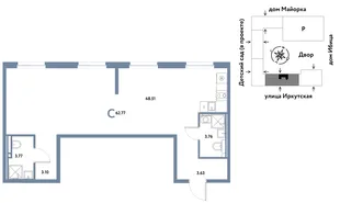 Планировка Студия, 62.77 м² ЖК «Остров-сад»