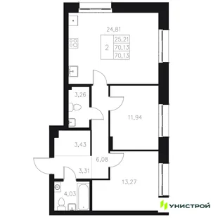 Планировка 2-комн. квартира, 70.13 м² ЖК «Statum»