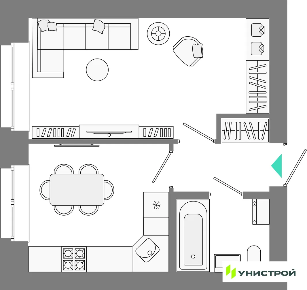 Планировка 1-комн. квартира, 32.95 м² ЖК «Лето»