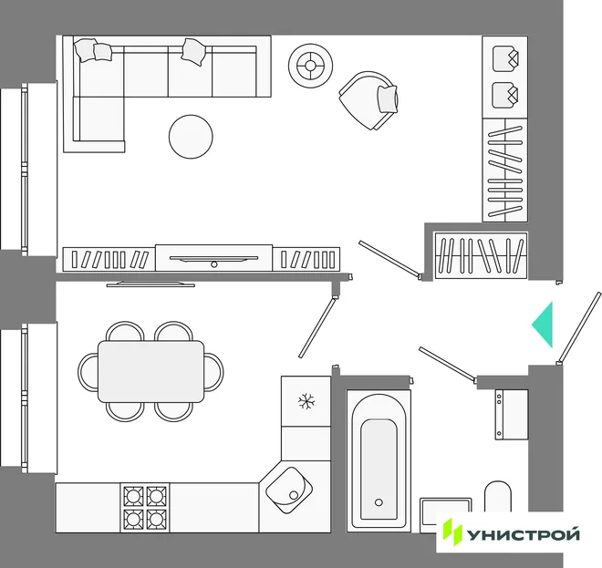 Планировка 1-комн. квартира, 32.95 м² ЖК «Лето»