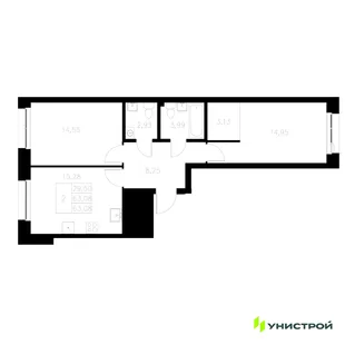 Планировка 2-комн. квартира, 63.08 м² ЖК «Statum»