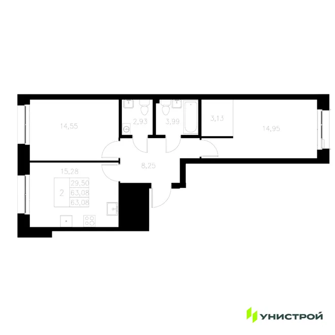 Планировка 2-комн. квартира, 63.08 м² ЖК «Statum» Планировка 2-комн. квартира, 63.08 м² ЖК «Statum»
