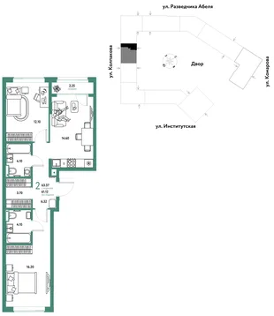 Планировка 2-комн. квартира, 63.37 м² ЖК «Страна.Парковая»
