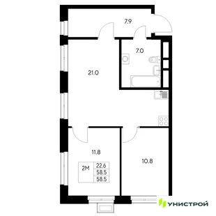Планировка 2-комн. квартира, 58.5 м² ЖК «Стадиум»