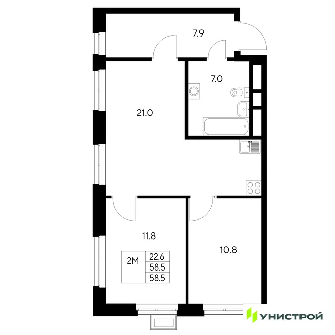 Планировка 2-комн. квартира, 58.5 м² ЖК «Стадиум» Планировка 2-комн. квартира, 58.5 м² ЖК «Стадиум»