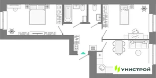 Планировка 2-комн. квартира, 61.16 м² ЖК «Лето»