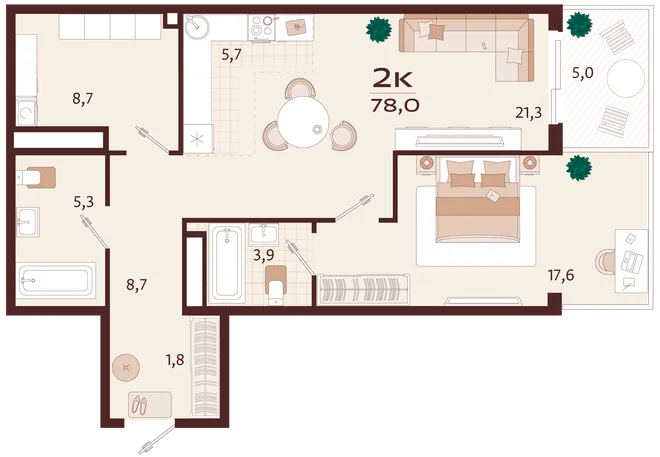 Планировка 2-комн. квартира, 78 м² ЖК «Роялта» Планировка 2-комн. квартира, 78 м² ЖК «Роялта»