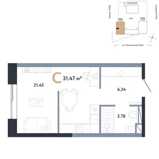 Планировка Студия, 31.47 м² ЖК «Репаблик»
