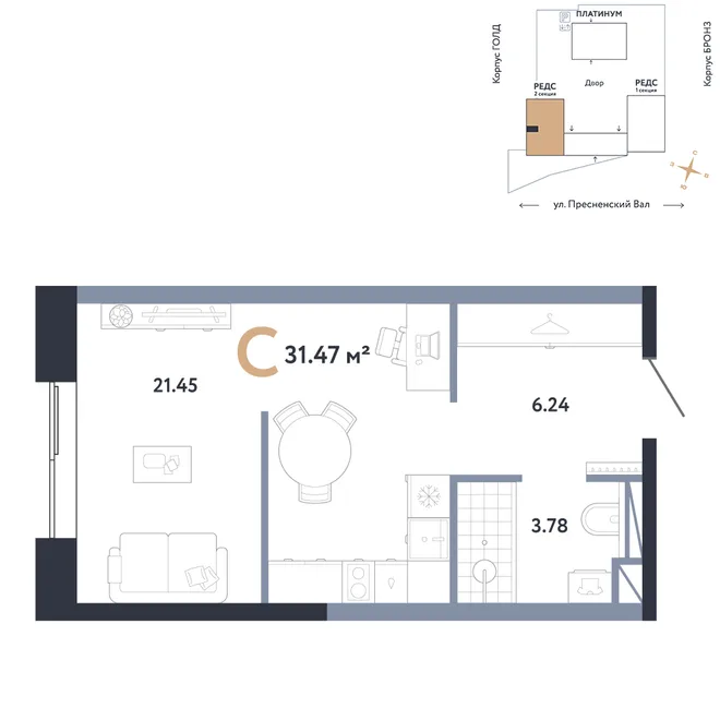 Планировка Студия, 31.47 м² ЖК «Репаблик» Планировка Студия, 31.47 м² ЖК «Репаблик»