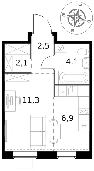 Квартира Студия, 26.9 м² ЖК «1-й Ясеневский» Фото 1