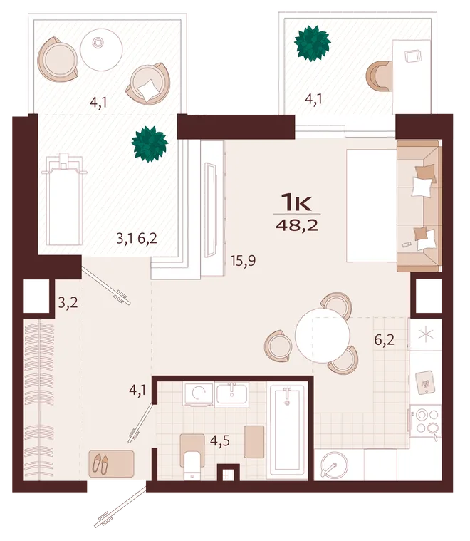 Планировка 1-комн. квартира, 48.3 м² ЖК «Роялта» Планировка 1-комн. квартира, 48.3 м² ЖК «Роялта»