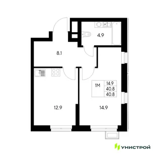 Планировка 1-комн. квартира, 40.8 м² ЖК «Стадиум»