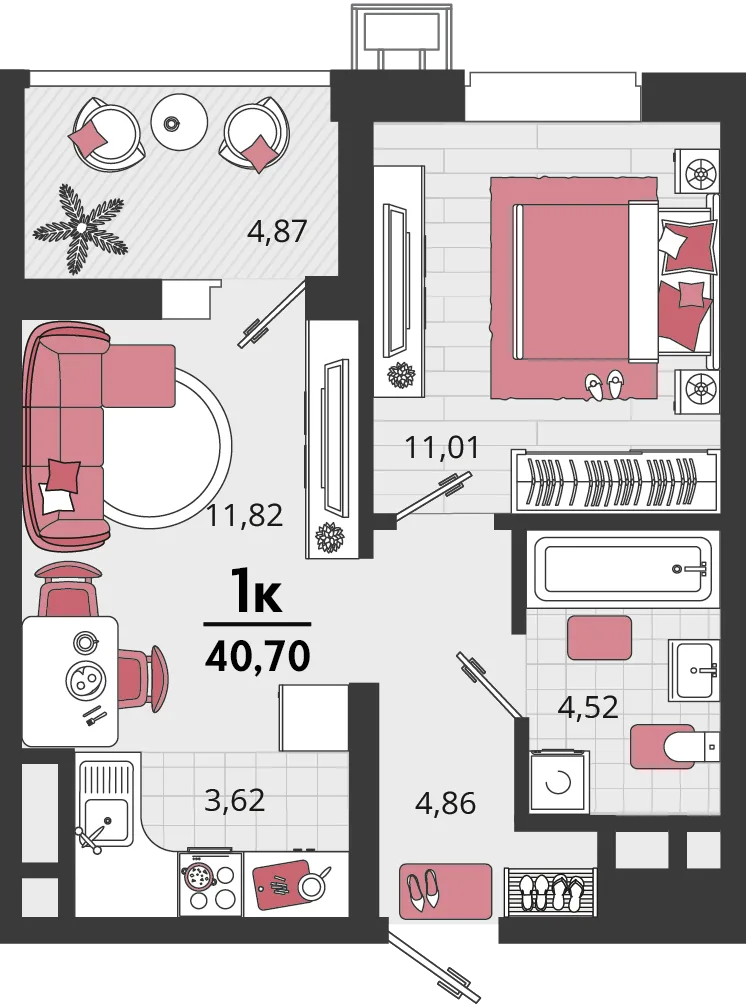 Планировка 2-комн. квартира, 40.7 м² ЖК «Родные просторы»