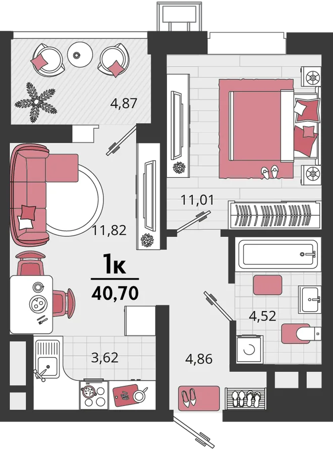 Планировка 2-комн. квартира, 40.7 м² ЖК «Родные просторы» Планировка 2-комн. квартира, 40.7 м² ЖК «Родные просторы»