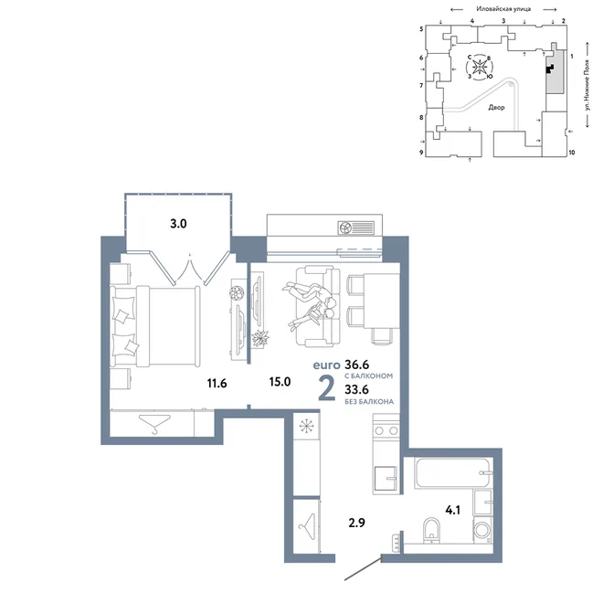Планировка 2-комн. квартира, 36.6 м² ЖК «Страна.Заречная» Планировка 2-комн. квартира, 36.6 м² ЖК «Страна.Заречная»