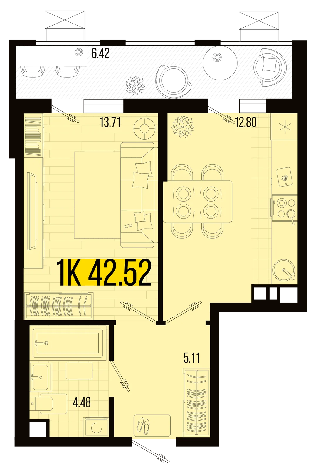Планировка 1-комн. квартира, 39.31 м² ЖК «Цветной бульвар»