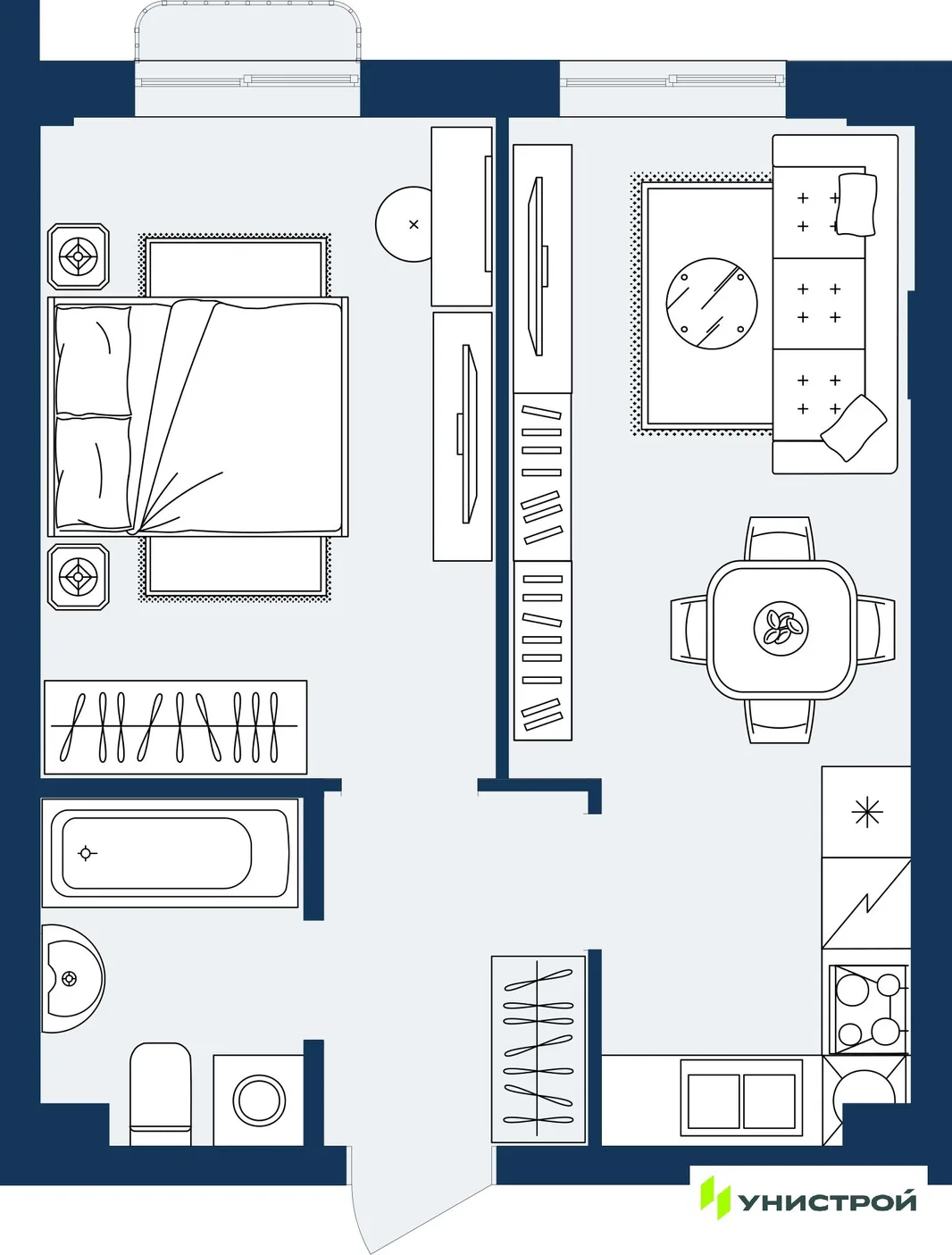 Планировка 1-комн. квартира, 37.72 м² ЖК «ГРАНД БЕРЕГ»