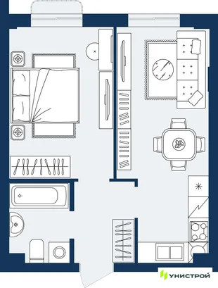 Планировка 1-комн. квартира, 37.72 м² ЖК «ГРАНД БЕРЕГ»