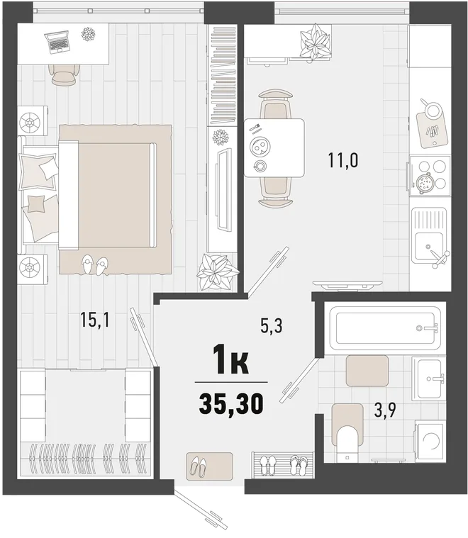 Планировка 1-комн. квартира, 35.3 м² ЖК «Барса» Планировка 1-комн. квартира, 35.3 м² ЖК «Барса»