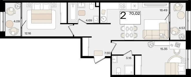 Планировка 2-комн. квартира, 69.53 м² ЖК «Патрики» Планировка 2-комн. квартира, 69.53 м² ЖК «Патрики»