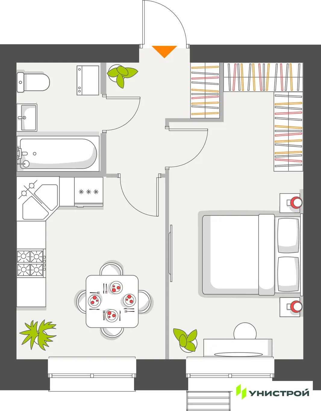 Планировка 1-комн. квартира, 34.66 м² ЖК «Атмосфера»