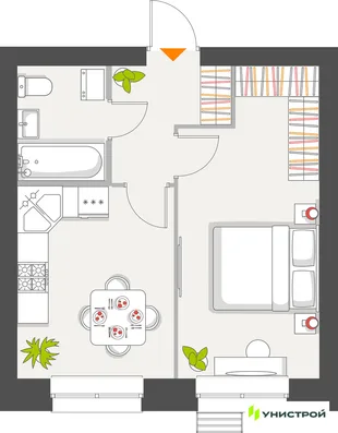 Планировка 1-комн. квартира, 34.66 м² ЖК «Атмосфера»