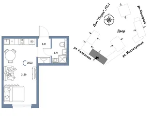Планировка Студия, 28.22 м² ЖК «Страна.Парковая»