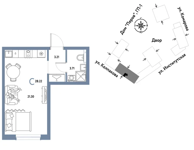 Планировка Студия, 28.22 м² ЖК «Страна.Парковая»