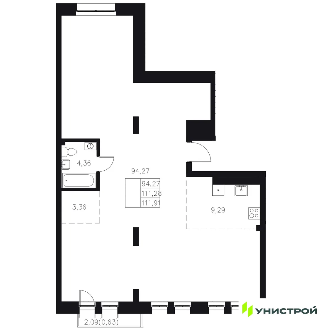 Планировка 1-комн. квартира, 111.91 м² ЖК «Statum»