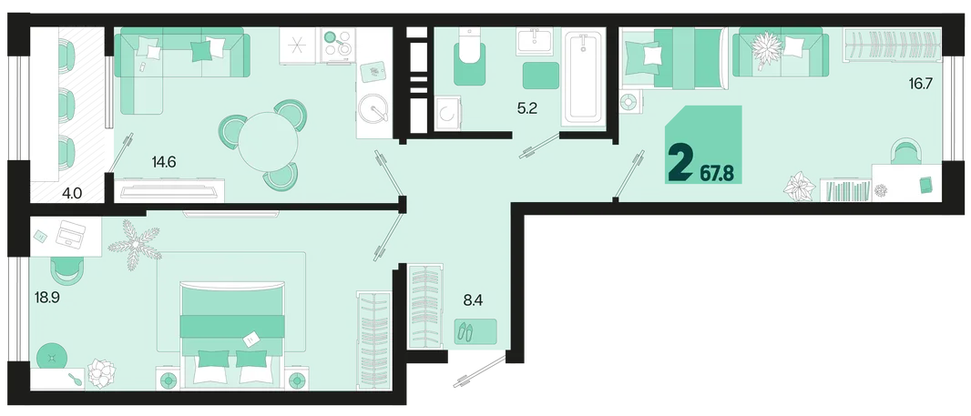 Планировка 2-комн. квартира, 67.8 м² ЖК «Первое место»