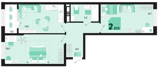 Планировка 2-комн. квартира, 67.8 м² ЖК «Первое место»