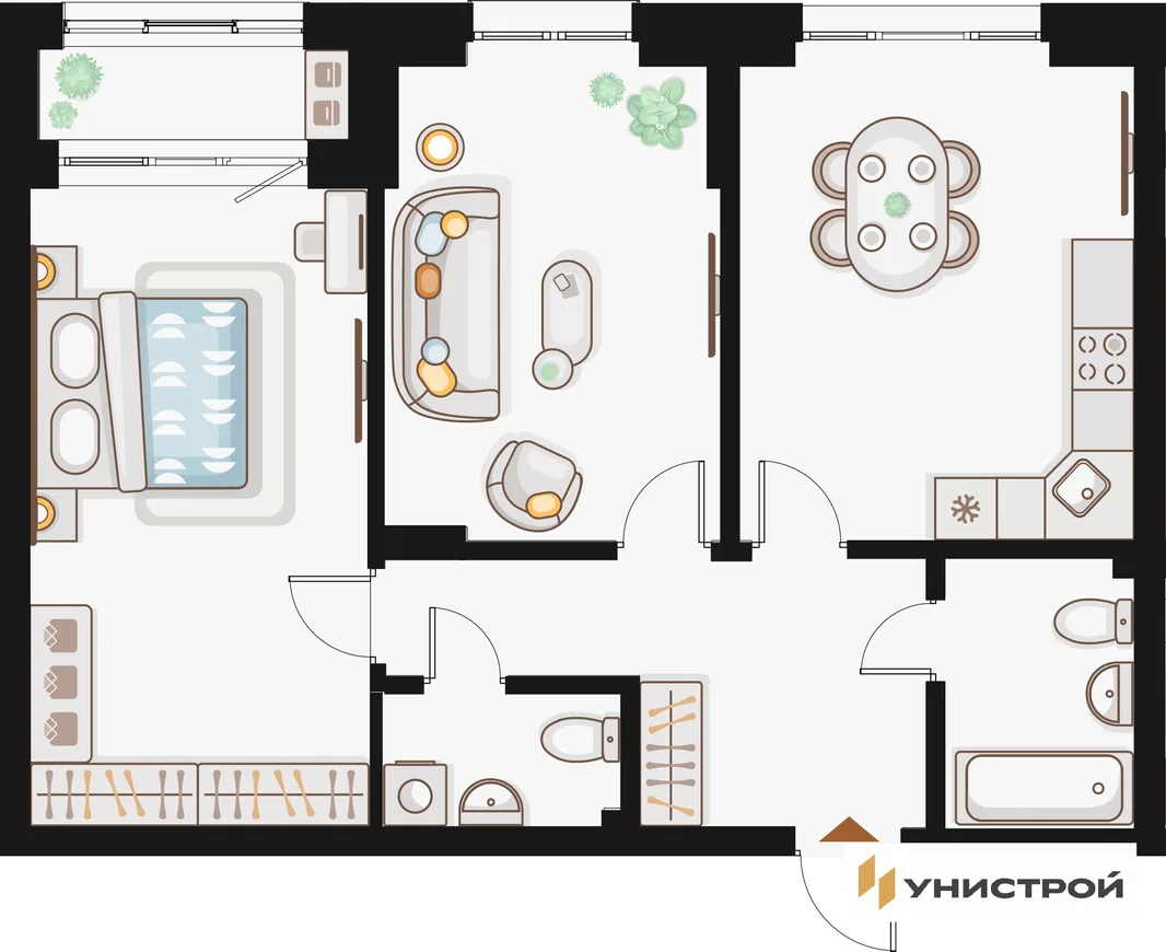 Планировка 2-комн. квартира, 70.34 м² ЖК «Жилой кластер Q на Кулагина»
