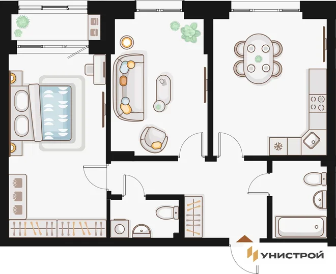 Планировка 2-комн. квартира, 70.34 м² ЖК «Жилой кластер Q на Кулагина»