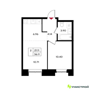 Планировка 2-комн. квартира, 36.11 м² ЖК «Уникум на Энгельса»
